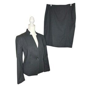 Talbots Italian Flannel Wool Skirt Suit Size 10 Petite Gray Dark Academia Career